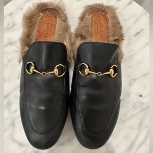 Gucci horse bit leather & fur loafers size 37.5